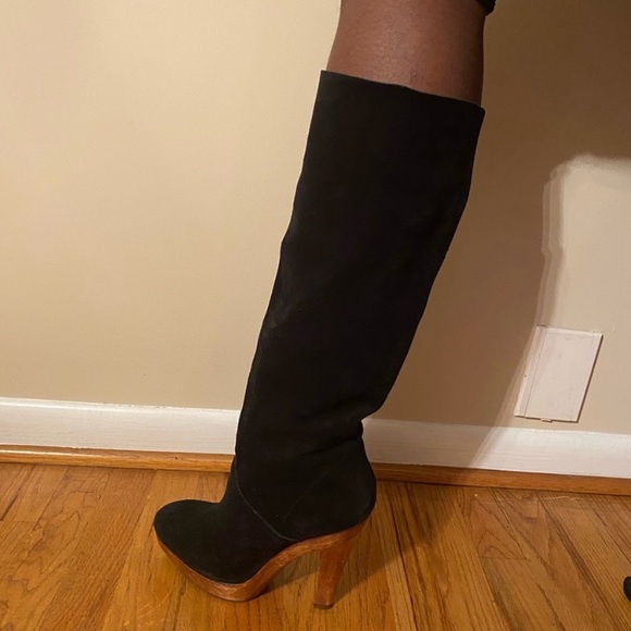Michael Kors Shoes - RePoshed Michael Kors Wood Sole Platform Suede Leather Boots Size 10